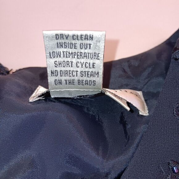 Adrianna Pappell Ocassions Sz 12P Navy Blue Silk Evening Maxi Dress w/Sequin - Picture 8 of 11